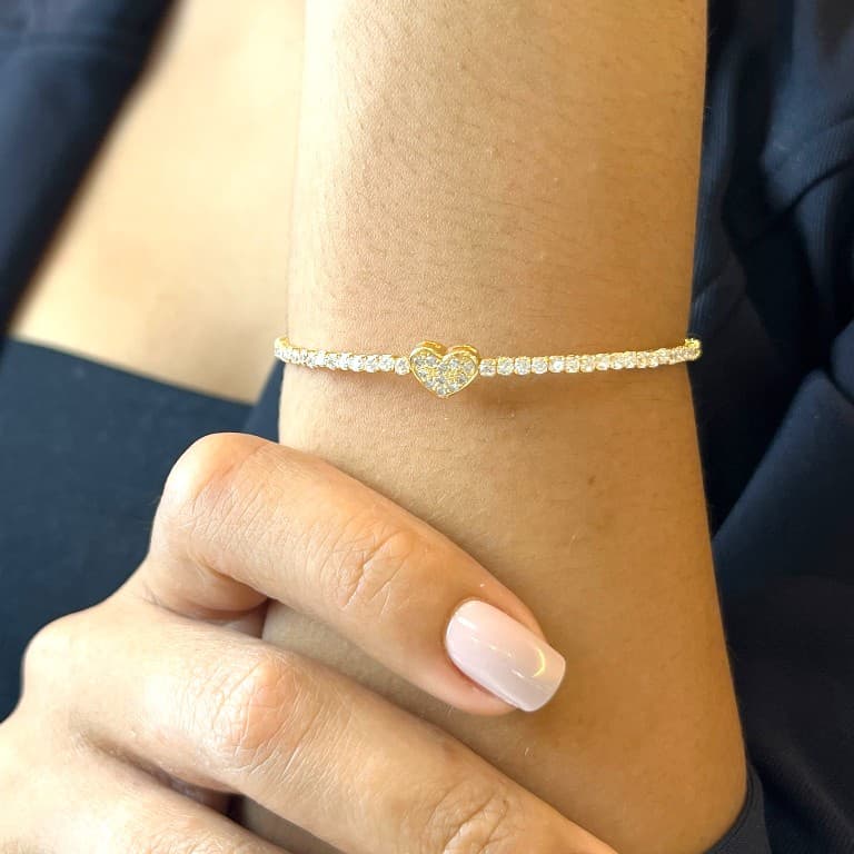 Bracelete Riviera com Coração — Ouro