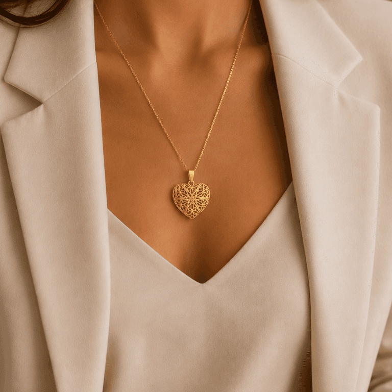 Corrente com Pingente Relicário Coração Banhado a Ouro 18K