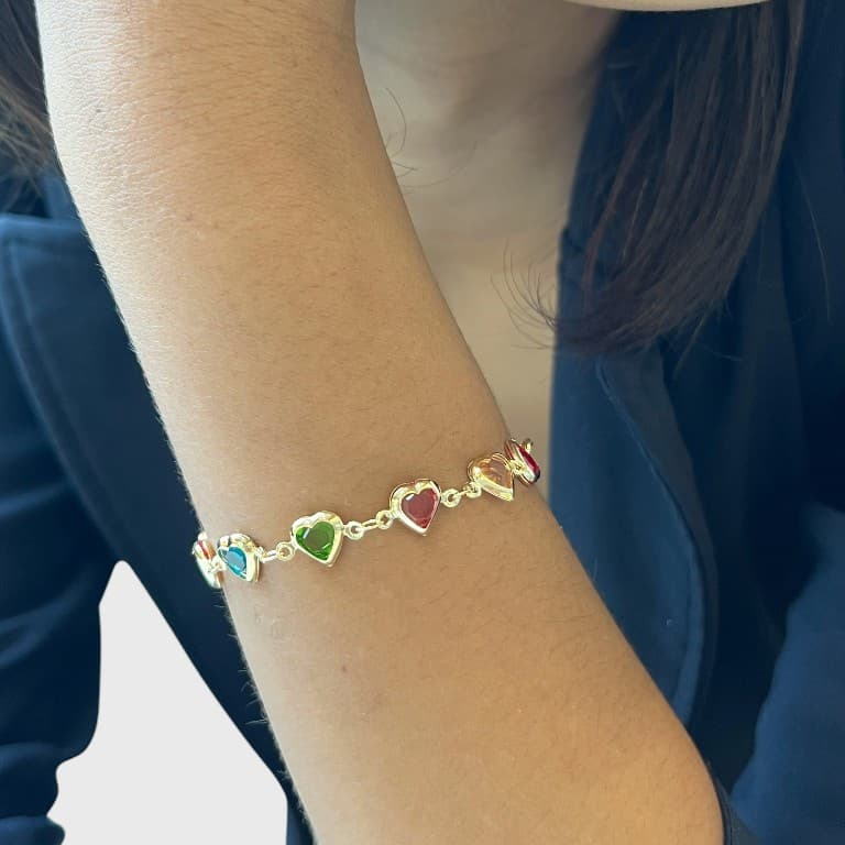 Pulseira Coração Colorida Banhada a Ouro 18K