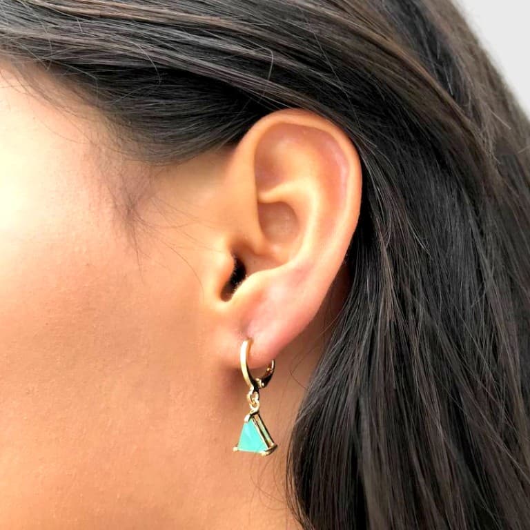 Brinco Argola com Pedra Verde Banhado a Ouro 18k