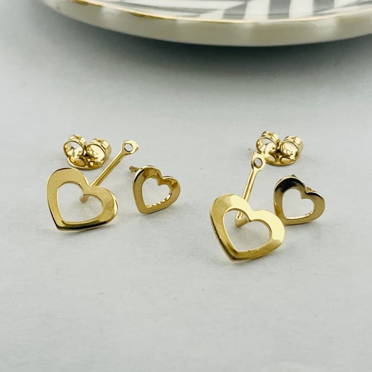 Brinco Coração 3 em 1 Banhado a Ouro 18K