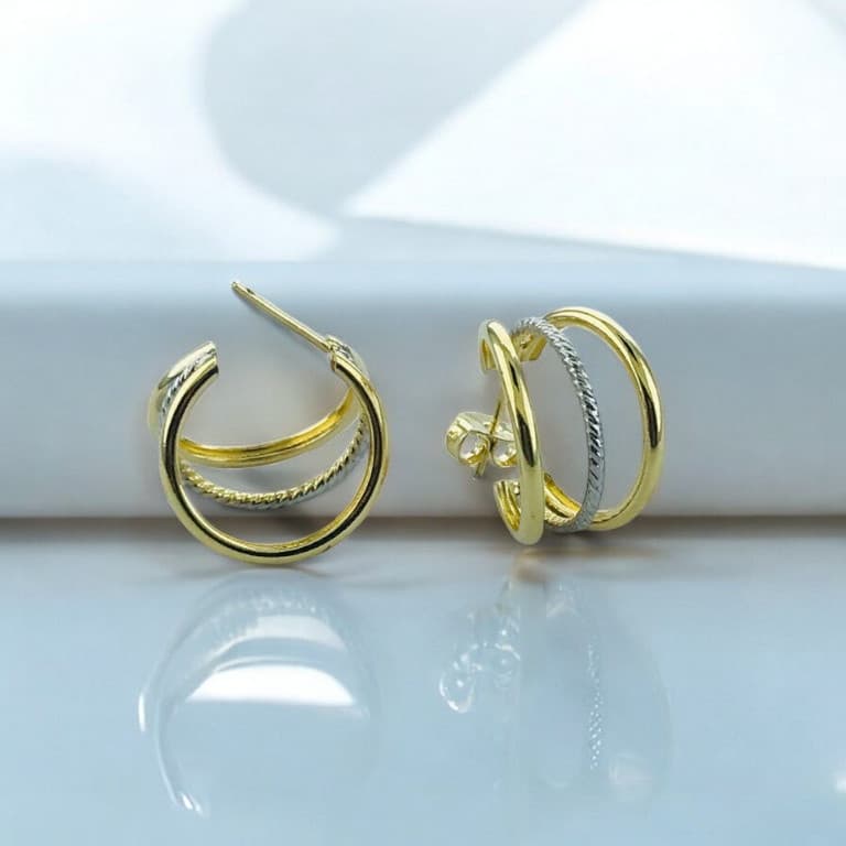 Brinco Argola Elegance Duo Banhado a Ouro 18K