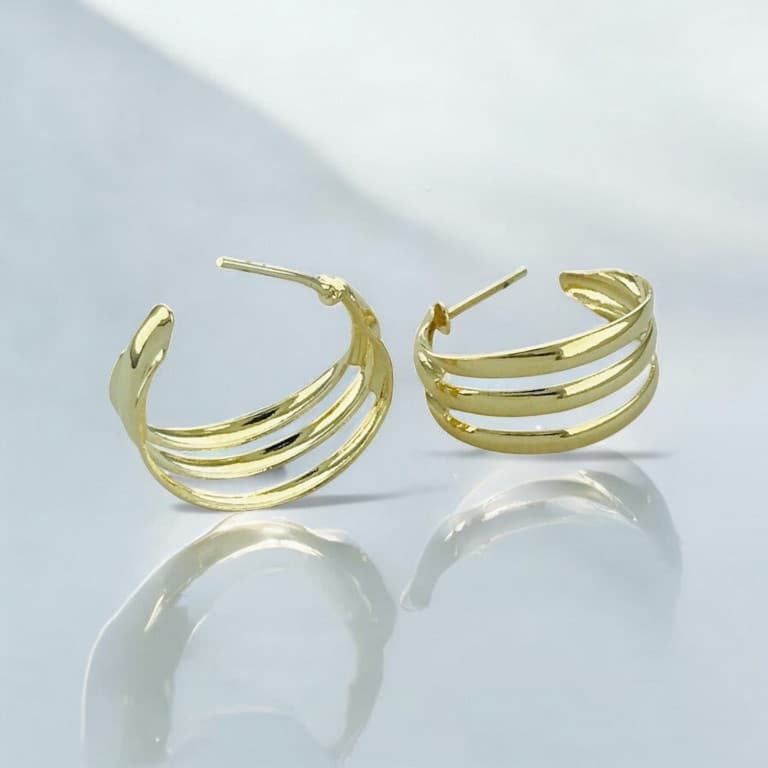 Brinco Argola Três Aros Banhado a Ouro 18K