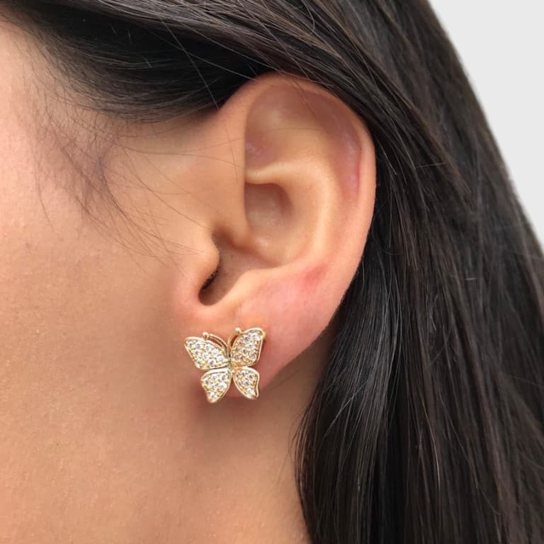 Brinco Borboleta Cravejado Banhado a Ouro 18K — default