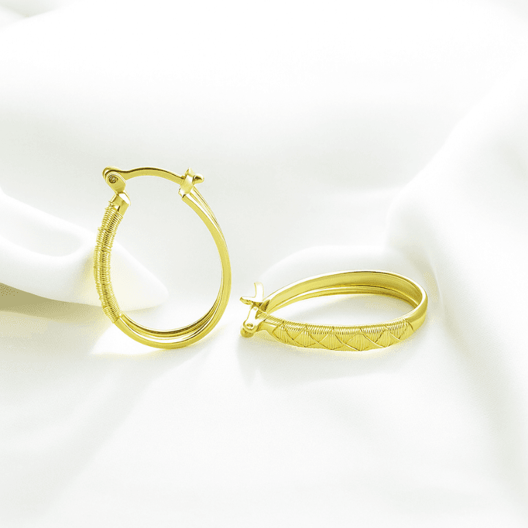 Brinco Argola Oval com Detalhes Trançados Banhado a Ouro 18K — default