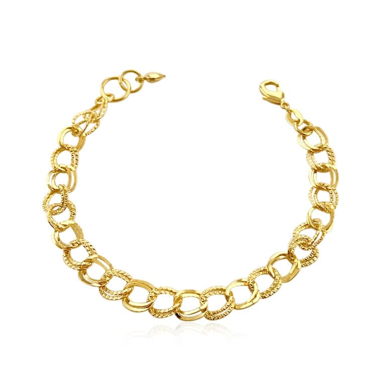 Pulseira Elos Duplos Trabalhados Banhada a Ouro 18K — default