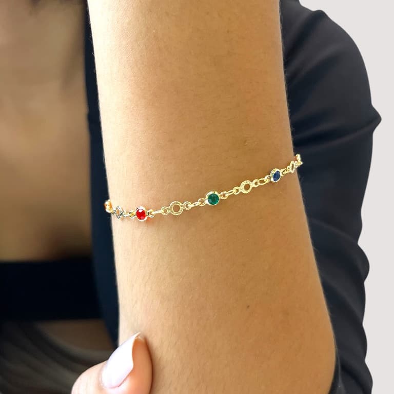 Pulseira com Pedras Coloridas Banhada a Ouro 18K — default