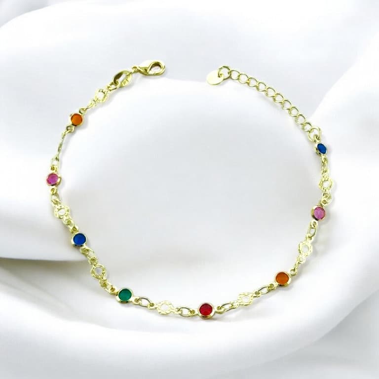 Pulseira com Pedras Coloridas Banhada a Ouro 18K
