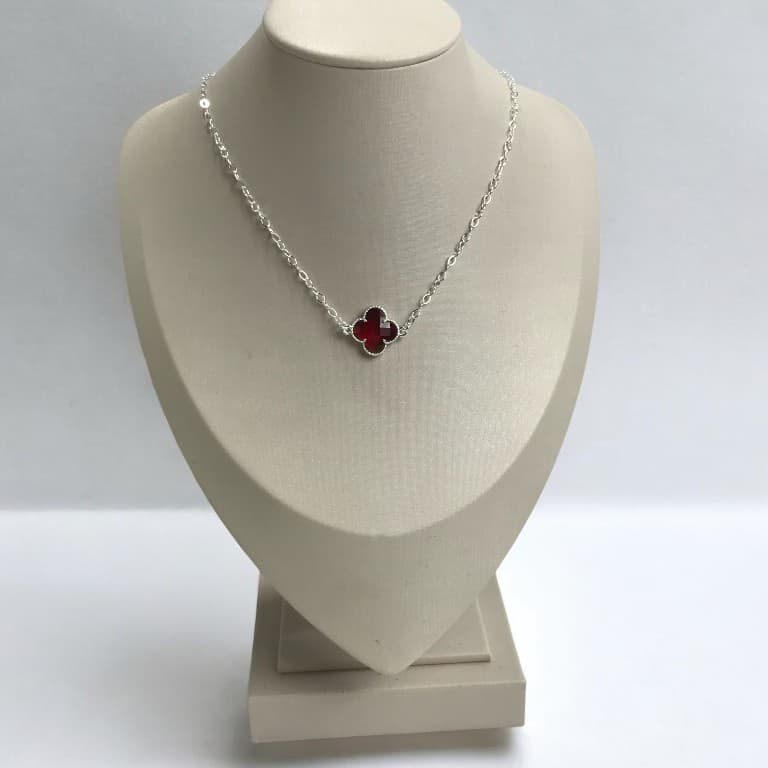 Corrente com Trevo Vermelho em Prata 925 — default