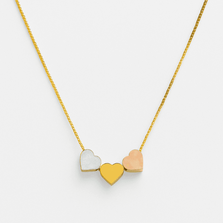Colar com 3 Corações Tricolor Banhado a Ouro 18K — default