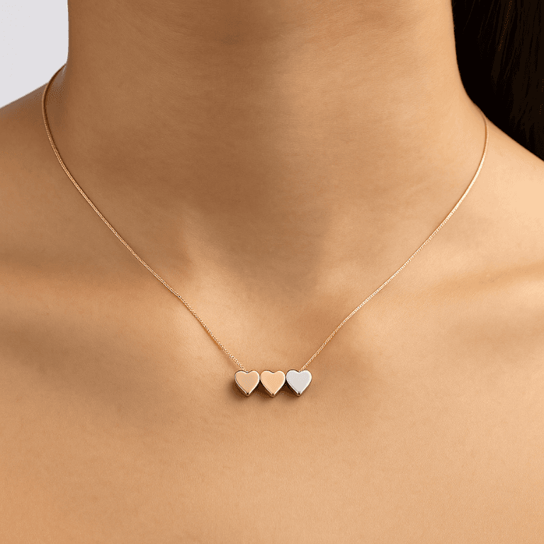 Colar com 3 Corações Tricolor Banhado a Ouro 18K
