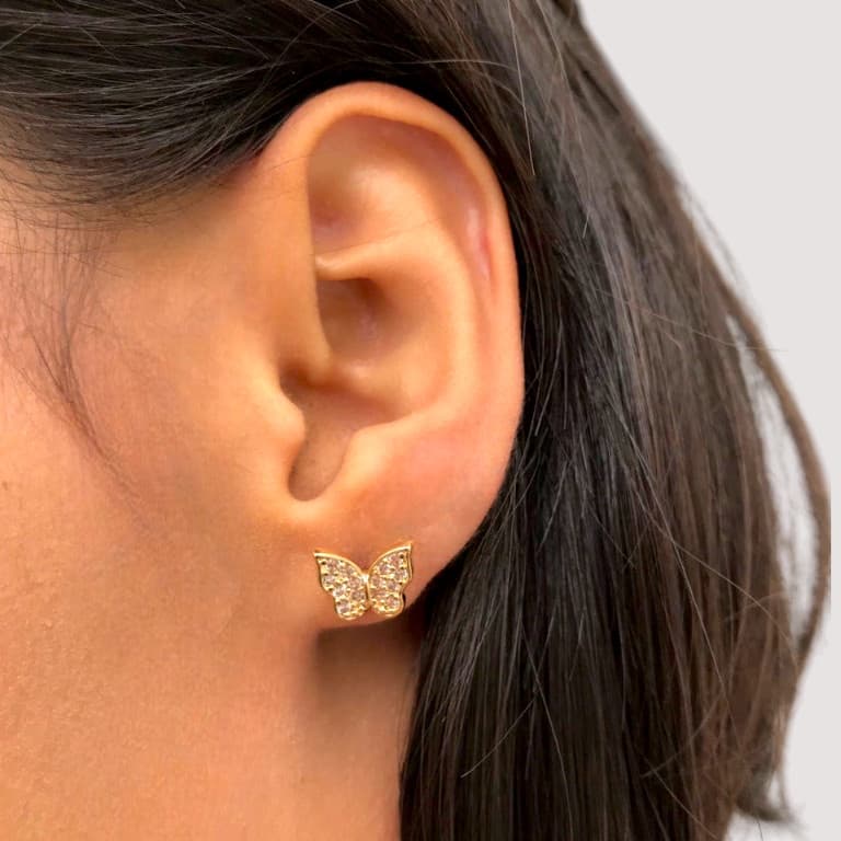 Brinco Borboleta Cravejado Banhado a Ouro 18K — G