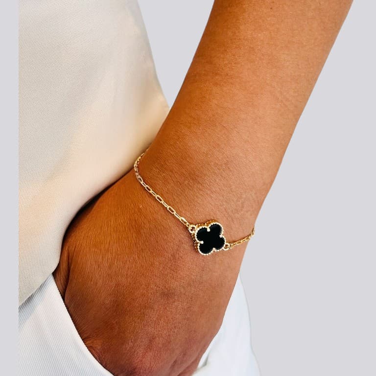 Pulseira Elos Cartie com Trevo Preto Banhada a Ouro 18K — default