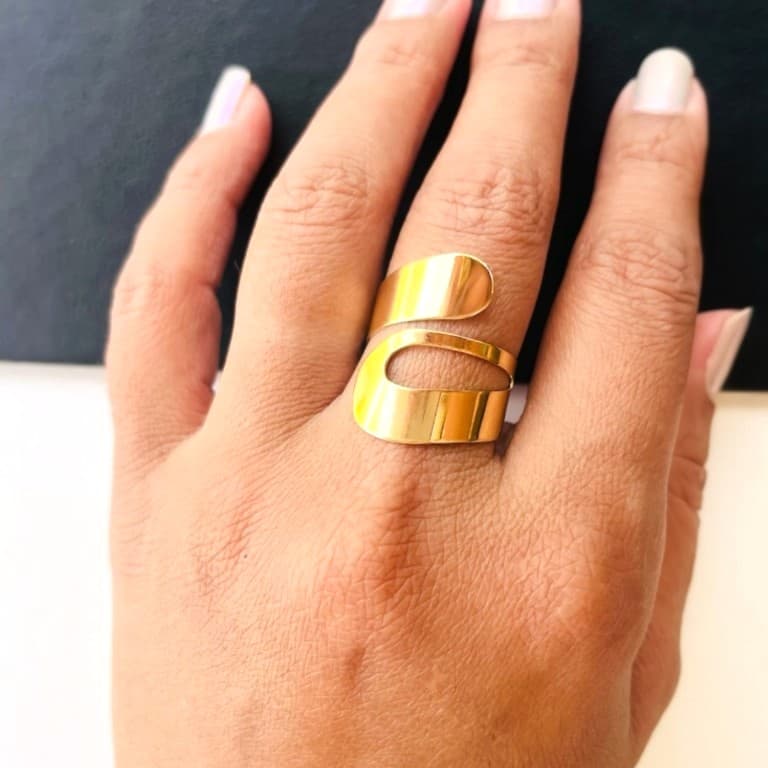 Anel Ajustável Liso com 2 Voltas Banhado a Ouro 18K