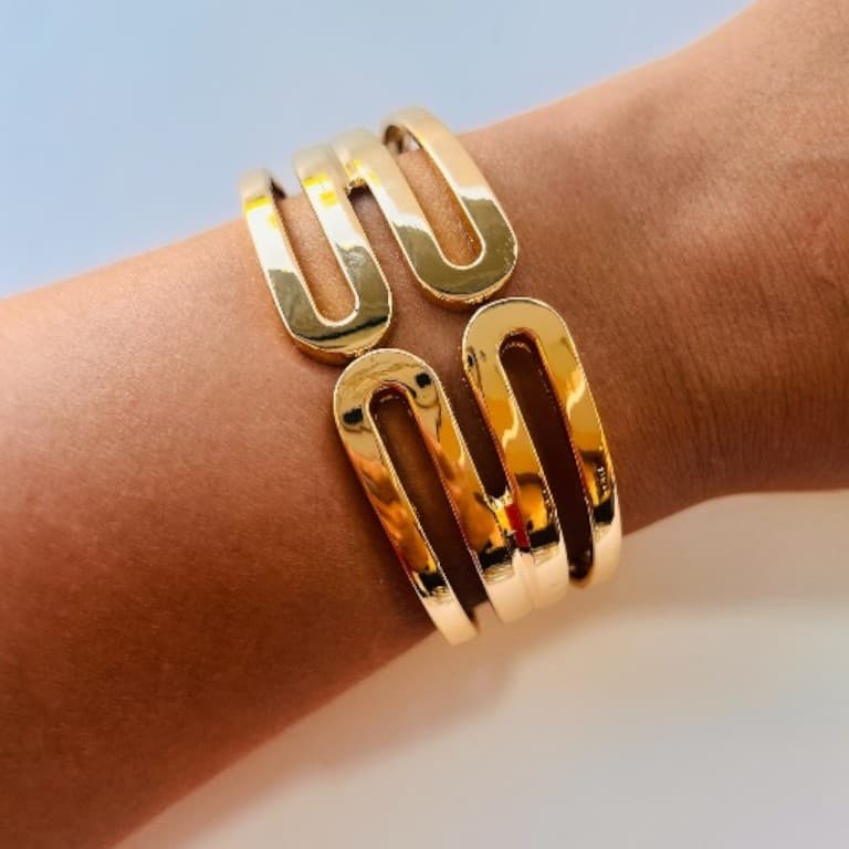 Bracelete Liso Duplo Banhado a Ouro 18K
