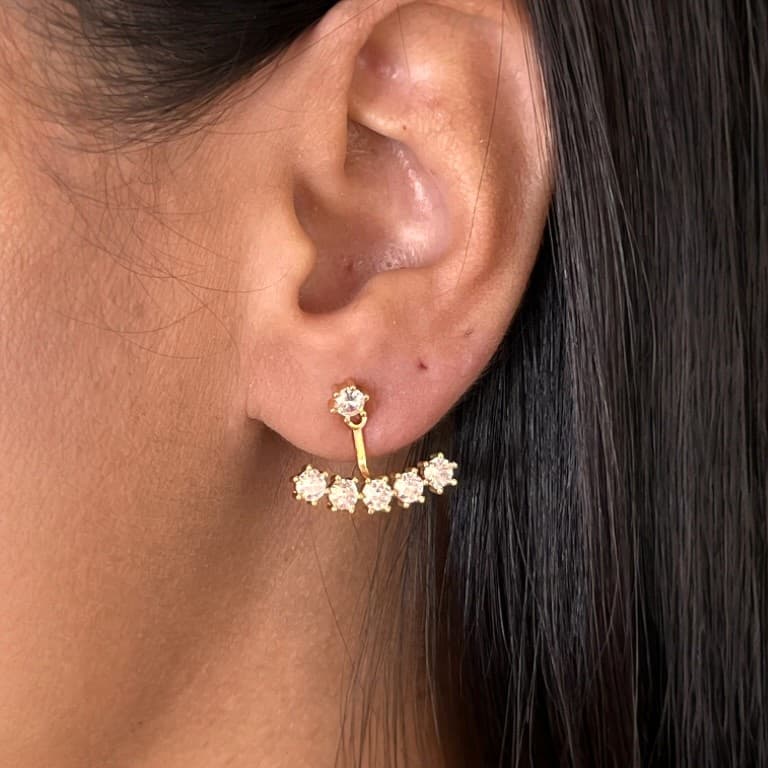 Brinco Ear Jacket com Zircônias Banhado a Ouro 18K