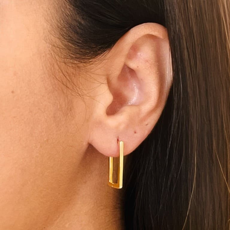 Brinco Argola Retangular Banhado a Ouro 18K — default