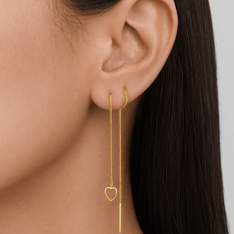 Brinco Fio com Coração Banhado a Ouro 18K — default
