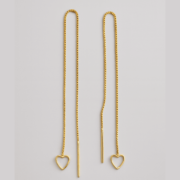 Brinco Fio com Coração Banhado a Ouro 18K