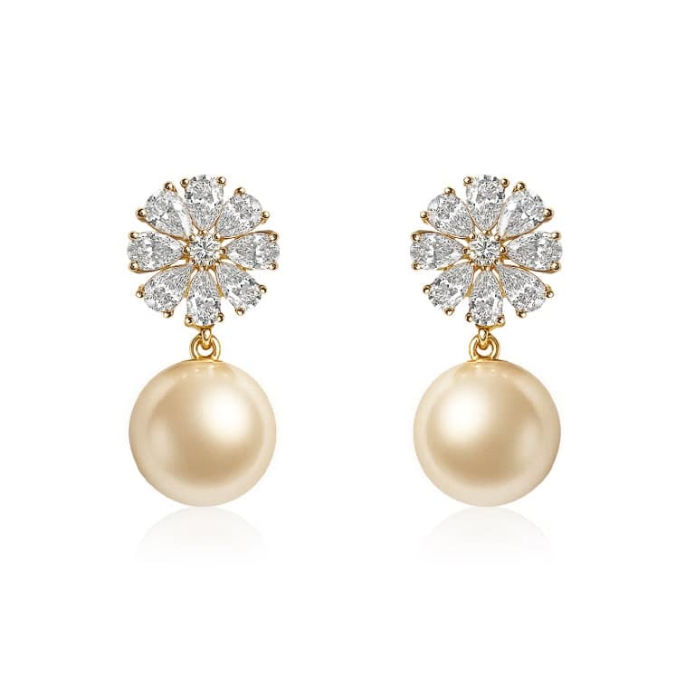 Brinco de Pérola com Base Flor de Zircônias Banhado a Ouro 18K — default