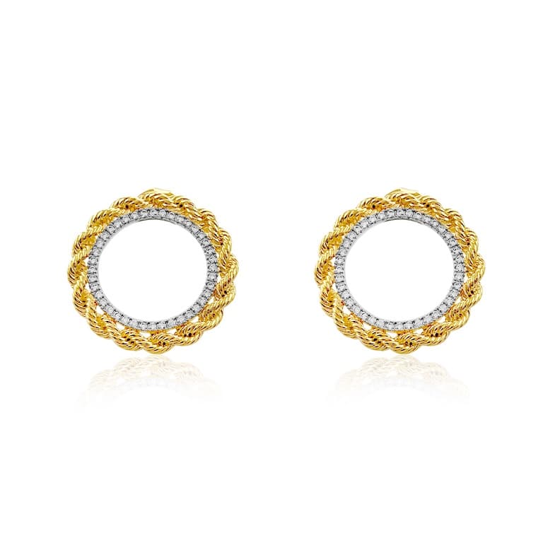 Brinco Redondo Trançado com Detalhe em Prata Banhado a Ouro 18K — default
