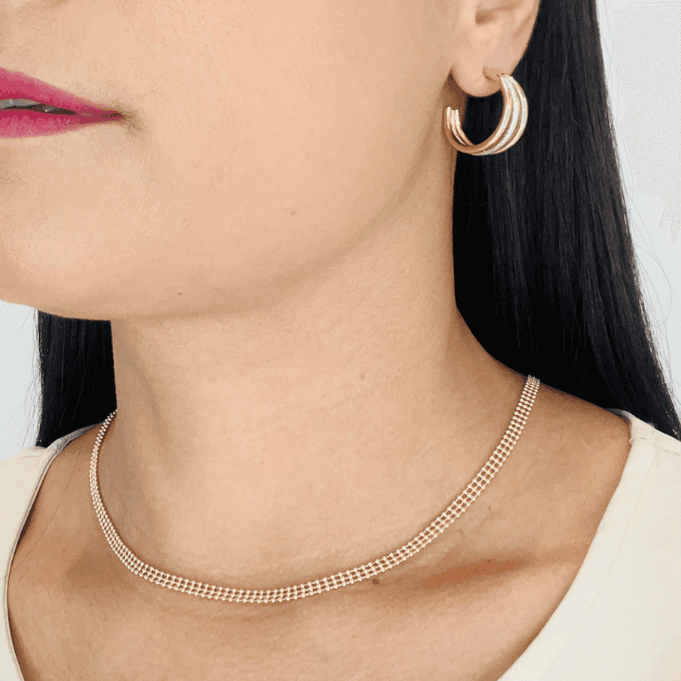 Corrente de Bolinhas em 3 Fileiras Banhado a Ouro 18K