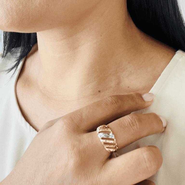 Anel Vazado com Três Cores Banhado a Ouro 18k