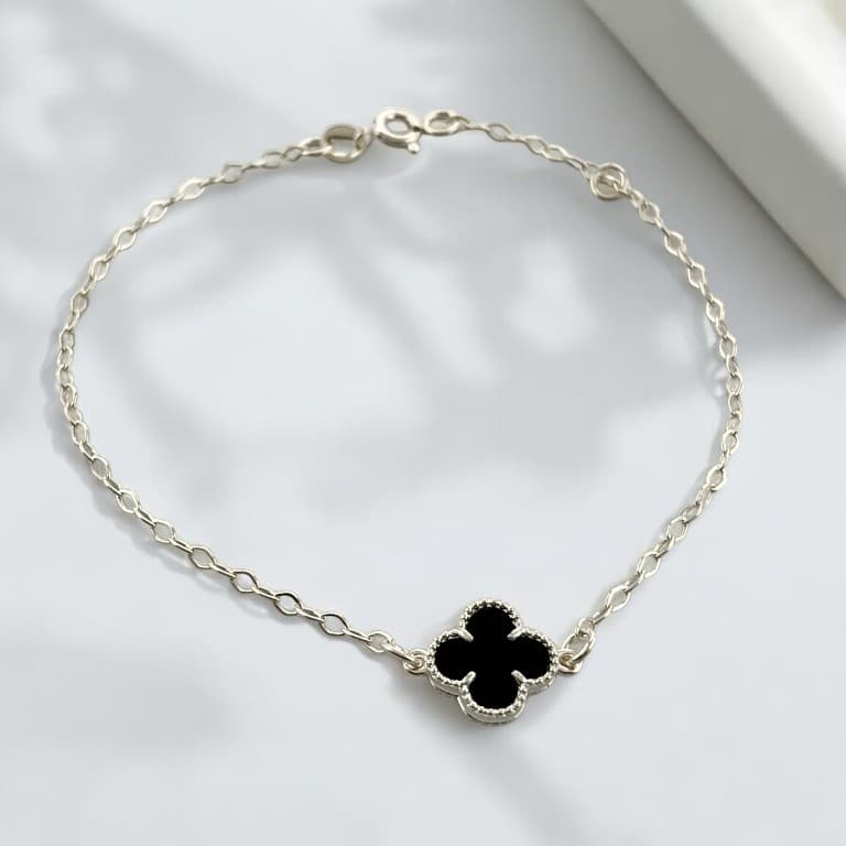 Pulseira Prata 925 com Trevo da Sorte Preto — default