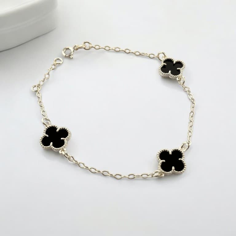 Pulseira Prata 925 com Três Trevos Pretos — default