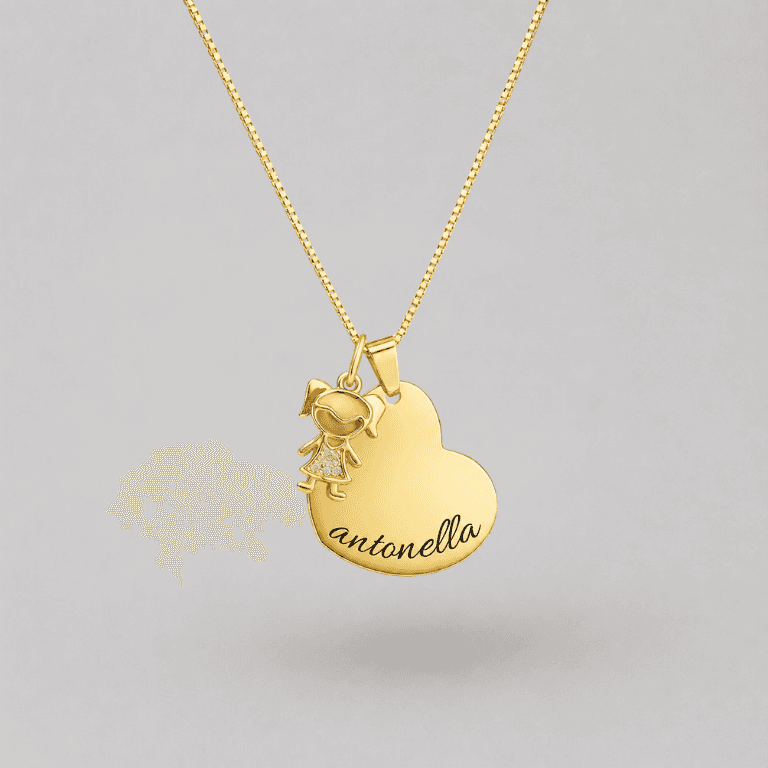 Colar Personalizável Coração Com Filho Banhado a Ouro 18k — Menina