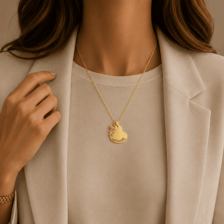 Colar Personalizável Coração Com Filho Banhado a Ouro 18k