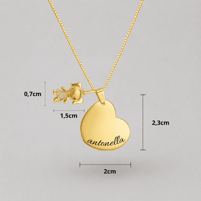 Colar Personalizável Coração Com Filho Banhado a Ouro 18k