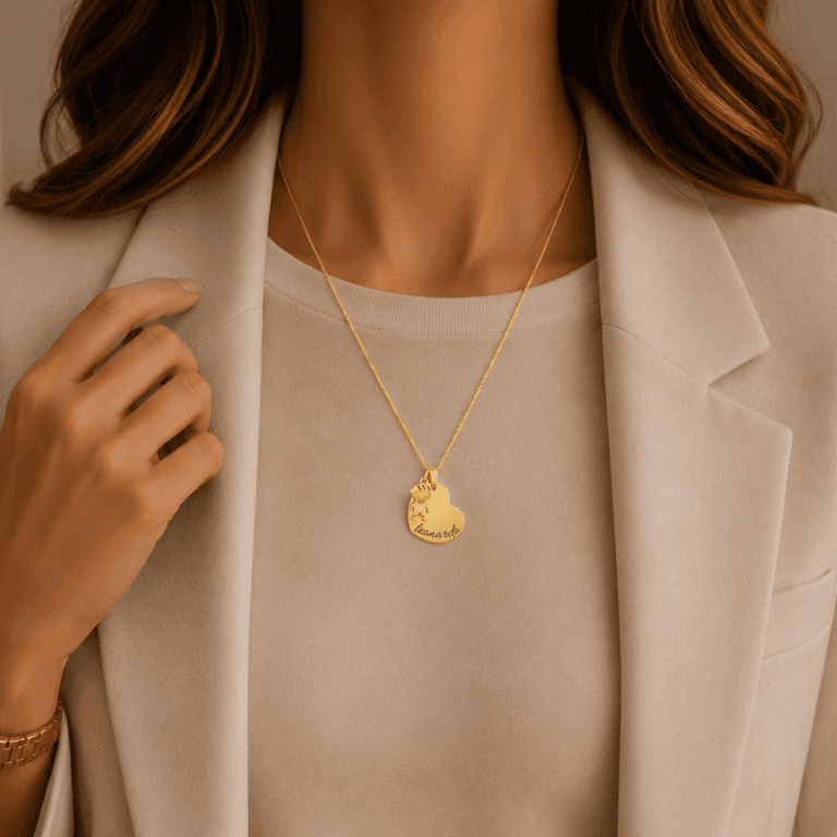 Colar Personalizável Coração Com Filho Banhado a Ouro 18k