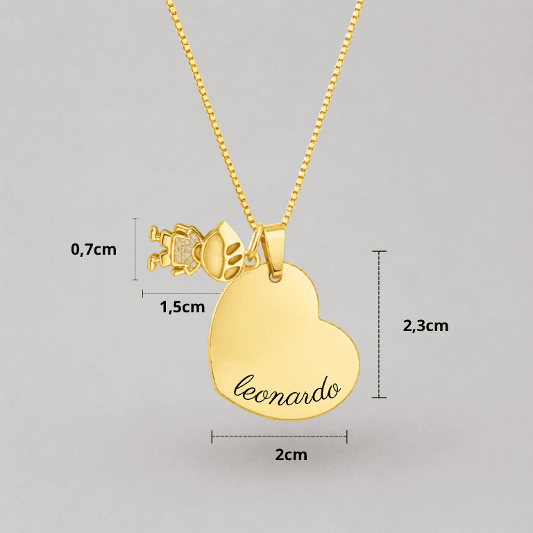 Colar Personalizável Coração Com Filho Banhado a Ouro 18k