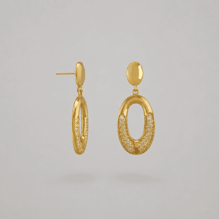 Brinco Oval com Cristais e Base Lisa Banhado a Ouro 18K