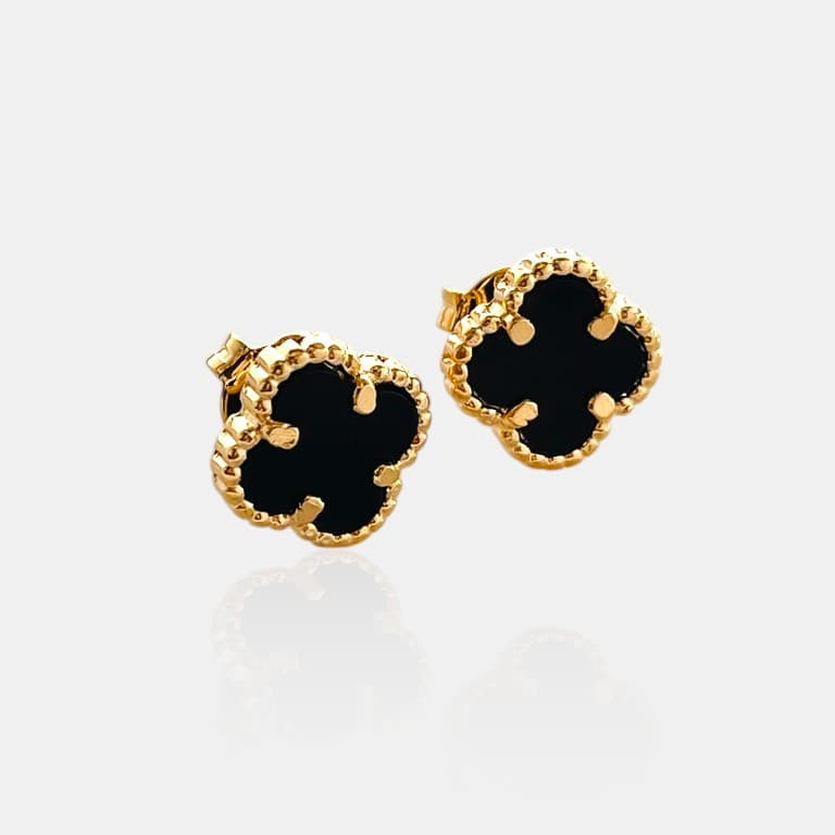 Brinco Formato Trevo Preto Banhado a Ouro 18K — default
