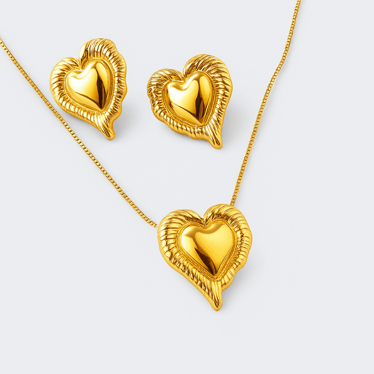 Conjunto Coração Orgânico Banhado a Ouro 18K — default