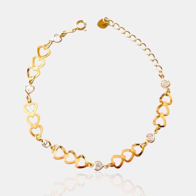 Pulseira Corações com Zircônia em Formato de Coração Banhada a Ouro 18K