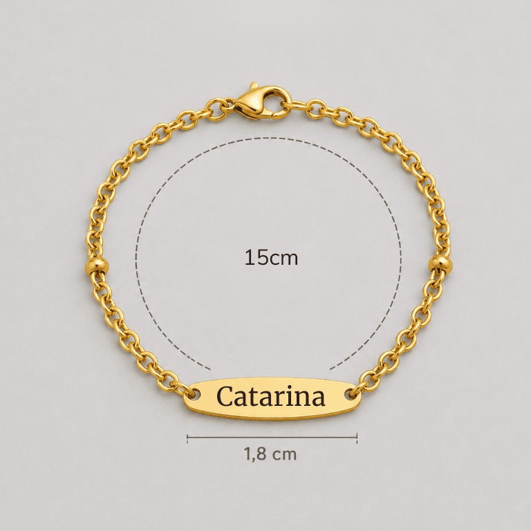 Pulseira Infantil com Plaquinha para Personalização Banhada a Ouro 18K