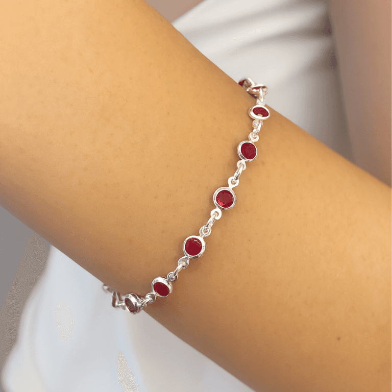 Pulseira Pedras Vermelhas Prata 925 — default