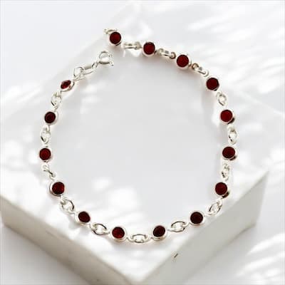 Pulseira Pedras Vermelhas Prata 925