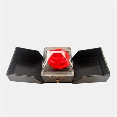 Caixa De Joias Porta Dupla Com Flor — Preto