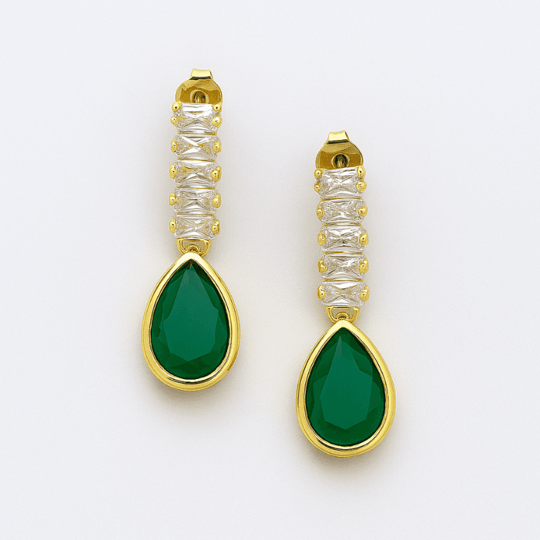 Brinco Riviera com Gota Verde Banhado a Ouro 18K — default