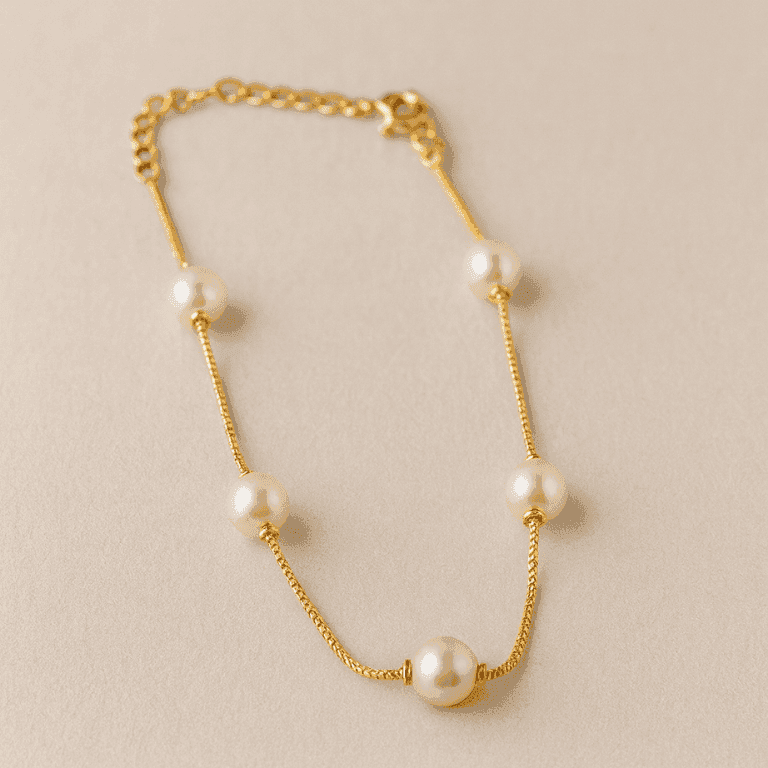 Pulseira Pérolas com Corrente Veneziana Banhado a Ouro 18K