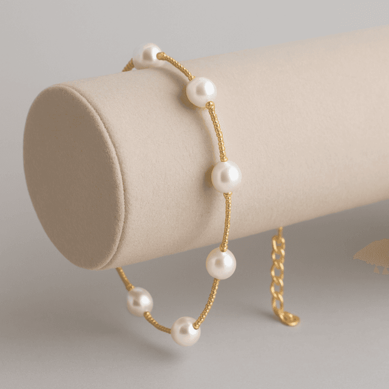 Pulseira Pérolas com Corrente Veneziana Banhado a Ouro 18K