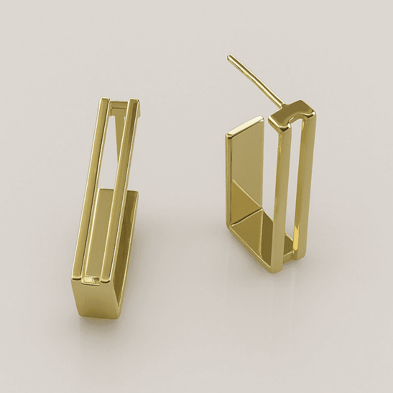 Brinco Meia Argola Retangular Vazada Banhada a Ouro 18K — default