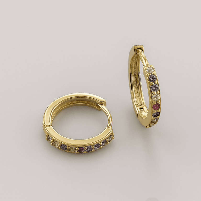 Brinco Argola com Pedras Banhada a Ouro 18K — Colorida