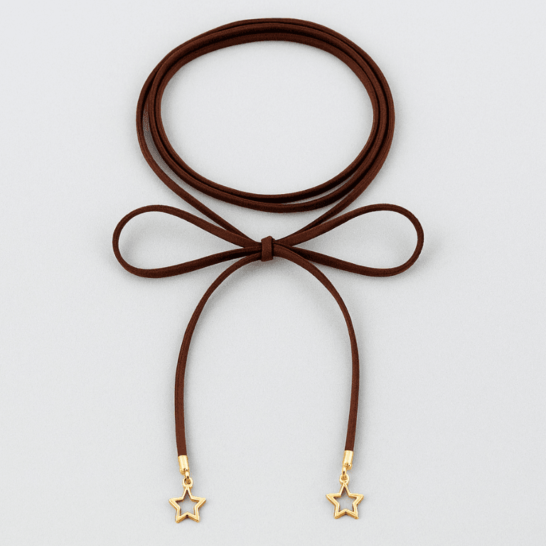 Choker Courinho com Detalhes Banhada a Ouro 18K — Marrom