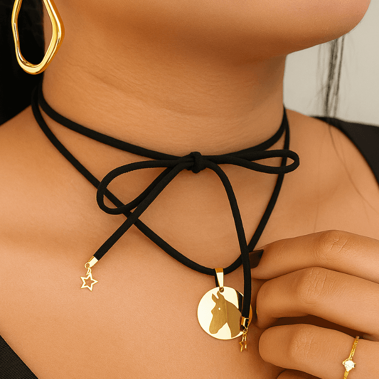 Choker Courinho com Detalhes Banhada a Ouro 18K