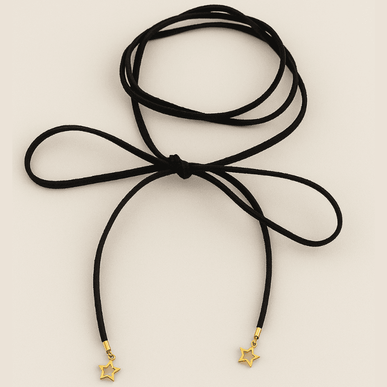 Choker Courinho com Detalhes Banhada a Ouro 18K — Preto